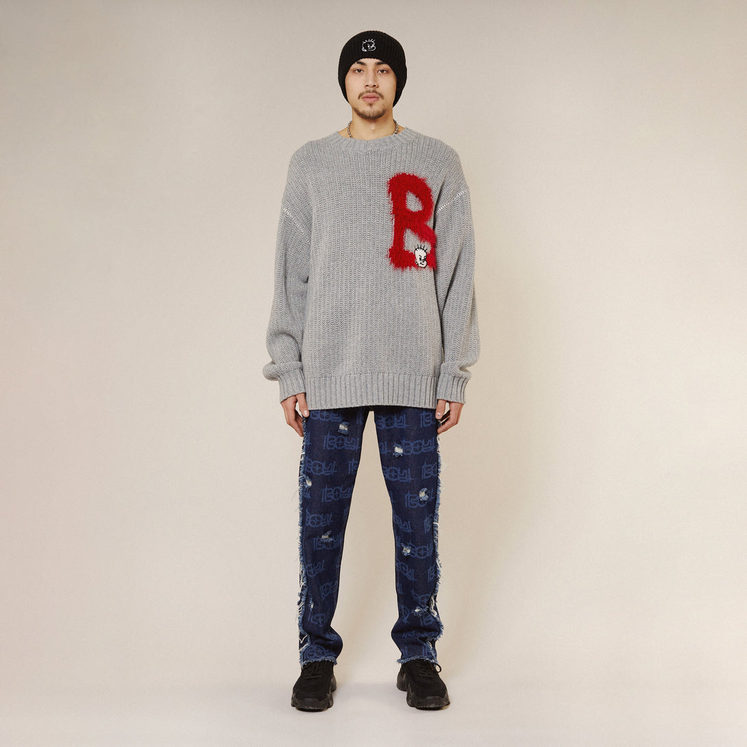 B IS FOR BOY KNITTED JUMPER - SNOW MARL/HEATHER MARL