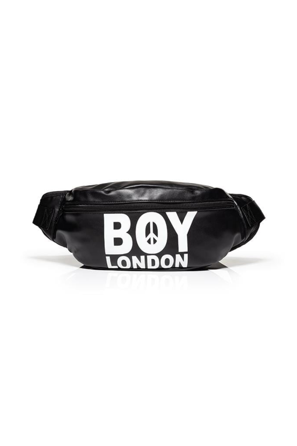Black waist bag with 'BOY LONDON' logo on a white background