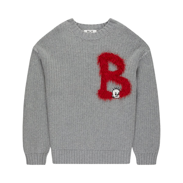 B IS FOR BOY KNITTED JUMPER - SNOW MARL/HEATHER MARL