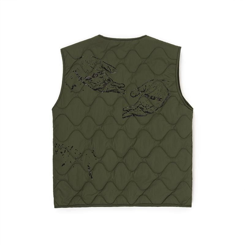 BOY London green quilted vest on a white background