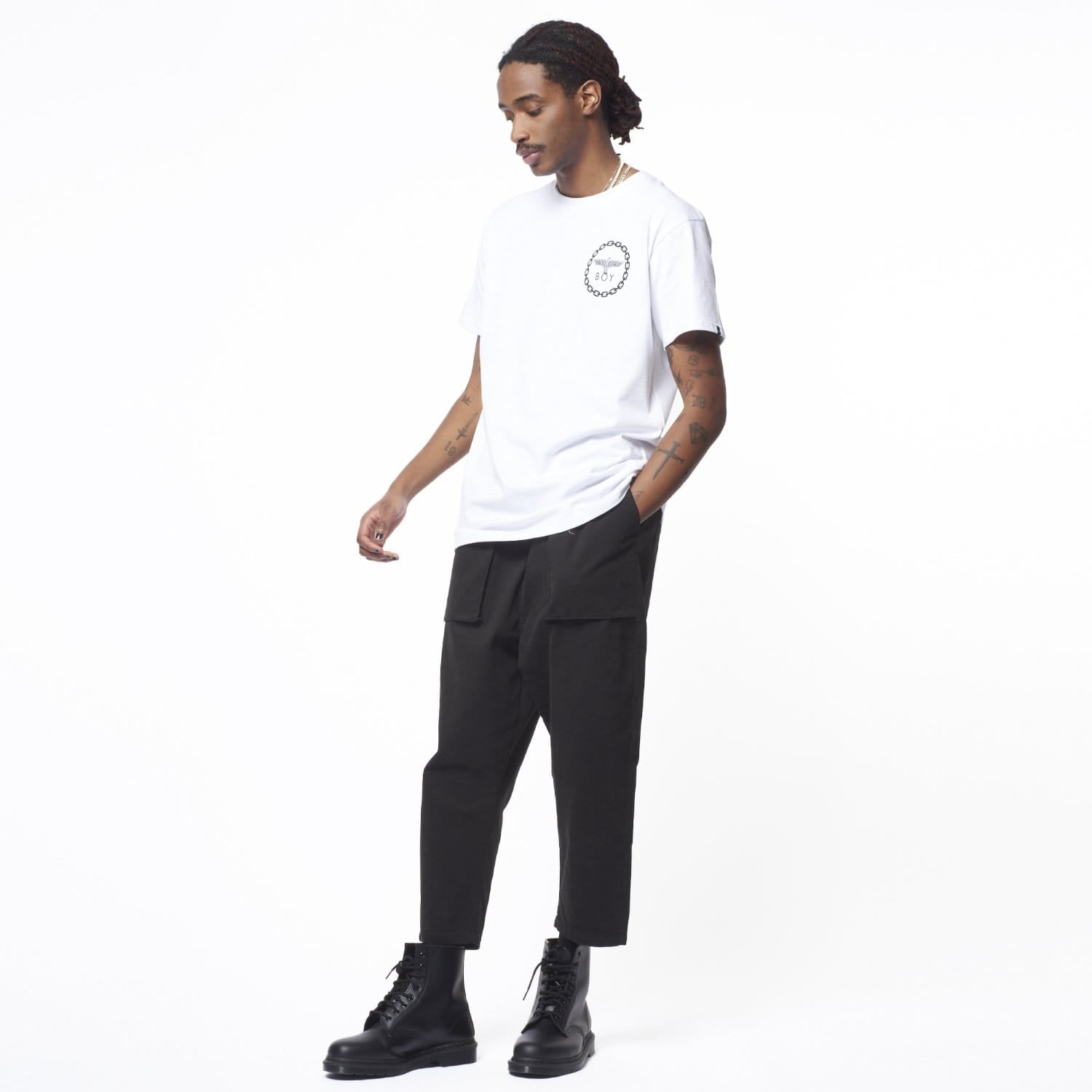 BOY EAGLE BACKPRINT T-SHIRT - WHITE/BLACK