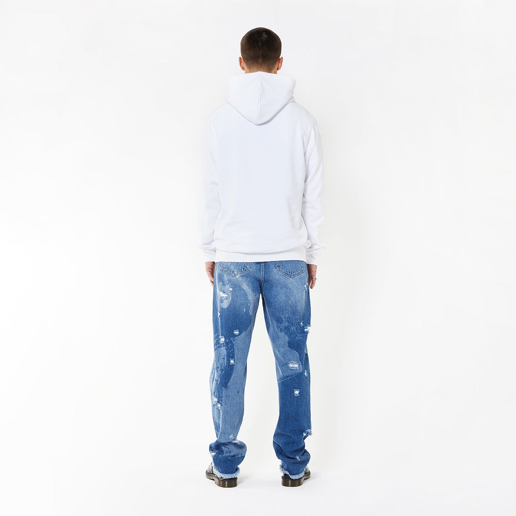 Model wearing BOY London hoodie on white background