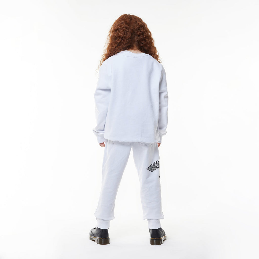 Model wearing White BOY London long-sleeve shirt with brand logo on a white background