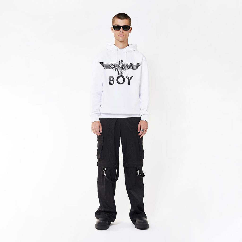 BOY EAGLE SCRIBBLE HOODIE - WHITE/BLACK
