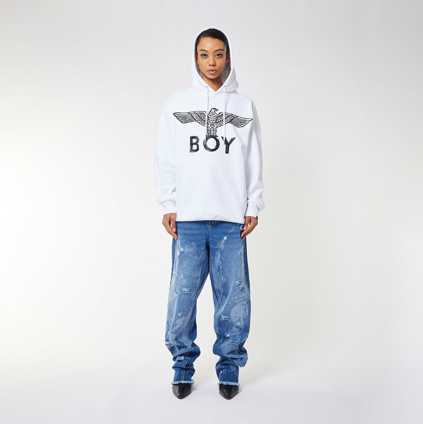 BOY EAGLE SCRIBBLE HOODIE WOMENS WHITE BLACK BOY London