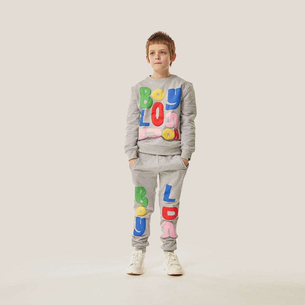 model wearing BOY LDN KIDS JOGGERS on white background
