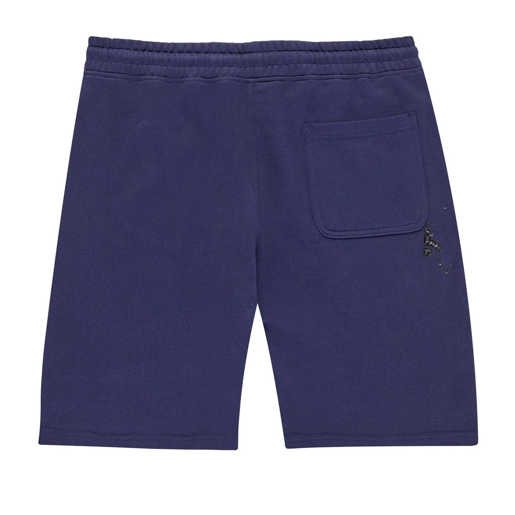 BOY London Navy blue shorts with red drawstring and small graphics on a white background
