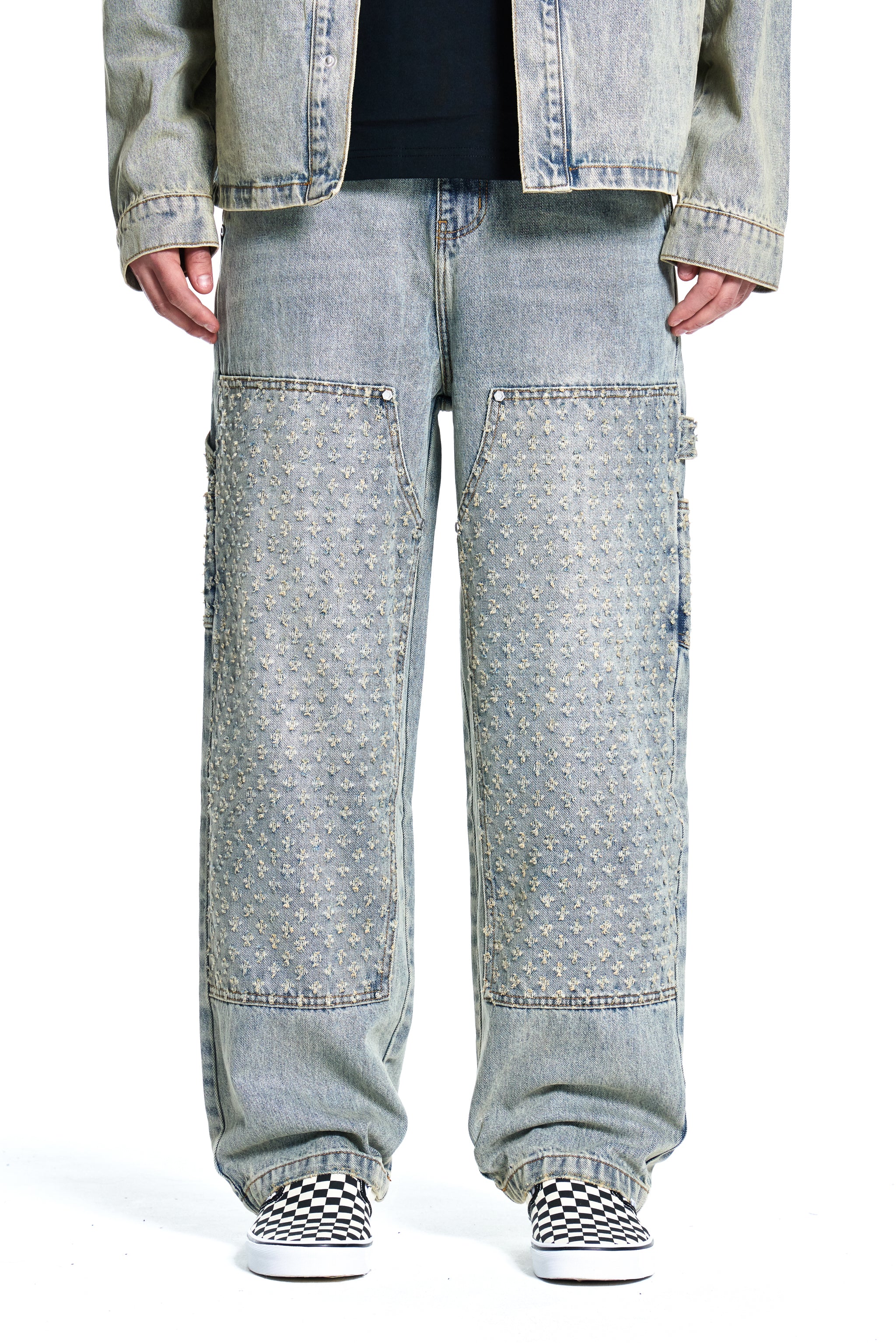 LASER DISTRESSED DENIM TROUSERS
