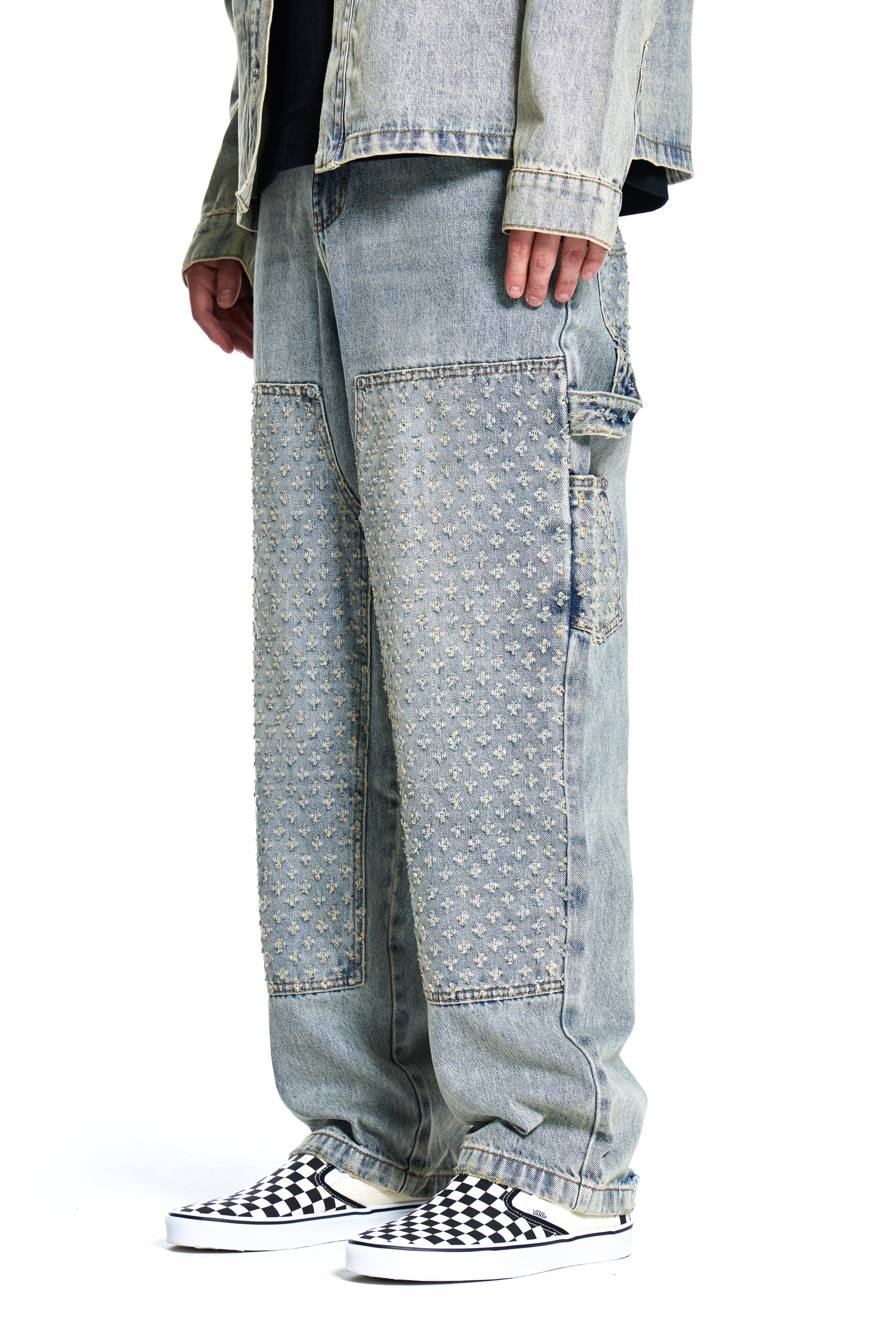 LASER DISTRESSED DENIM TROUSERS