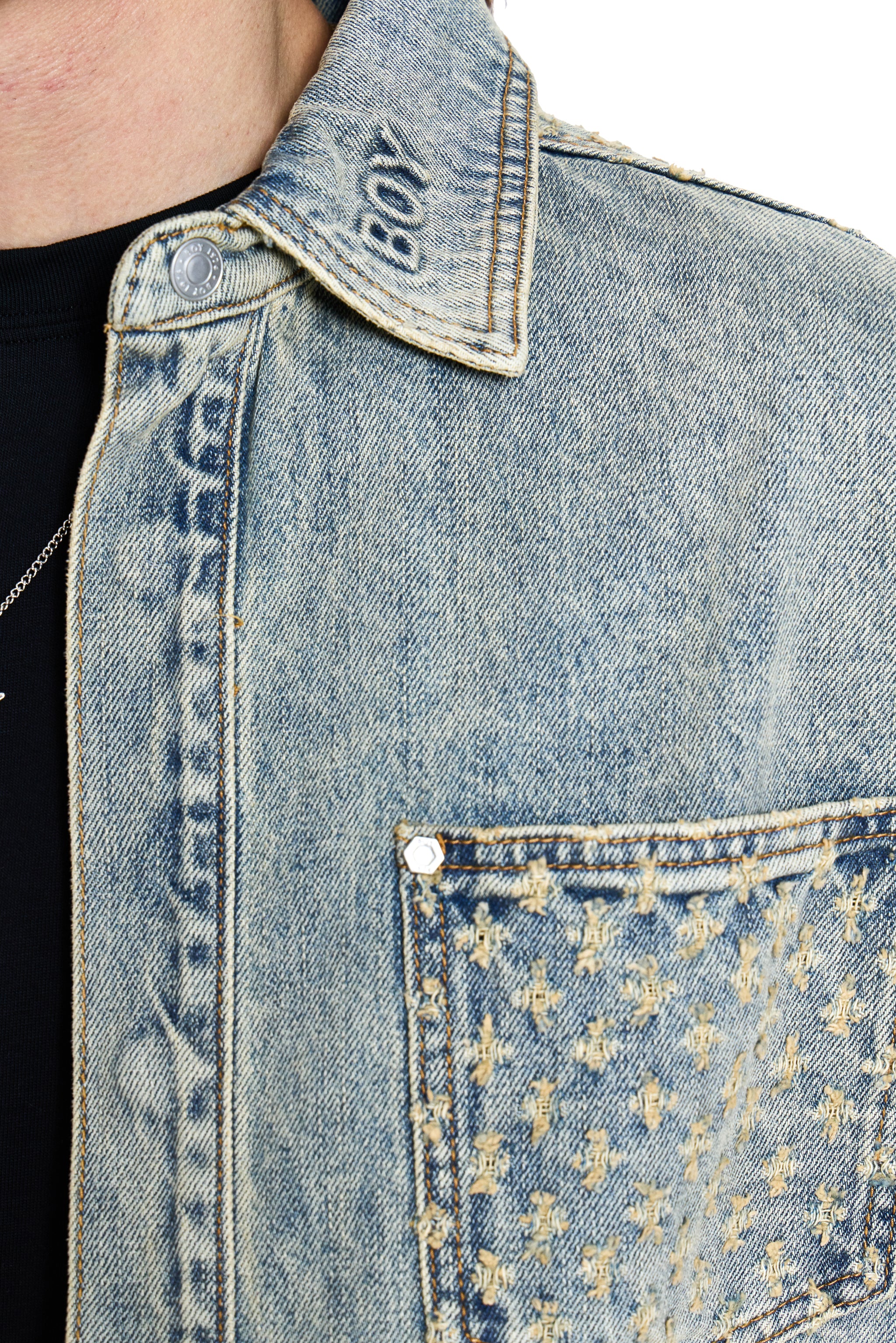 LASER DISTRESSED DENIM JACKET