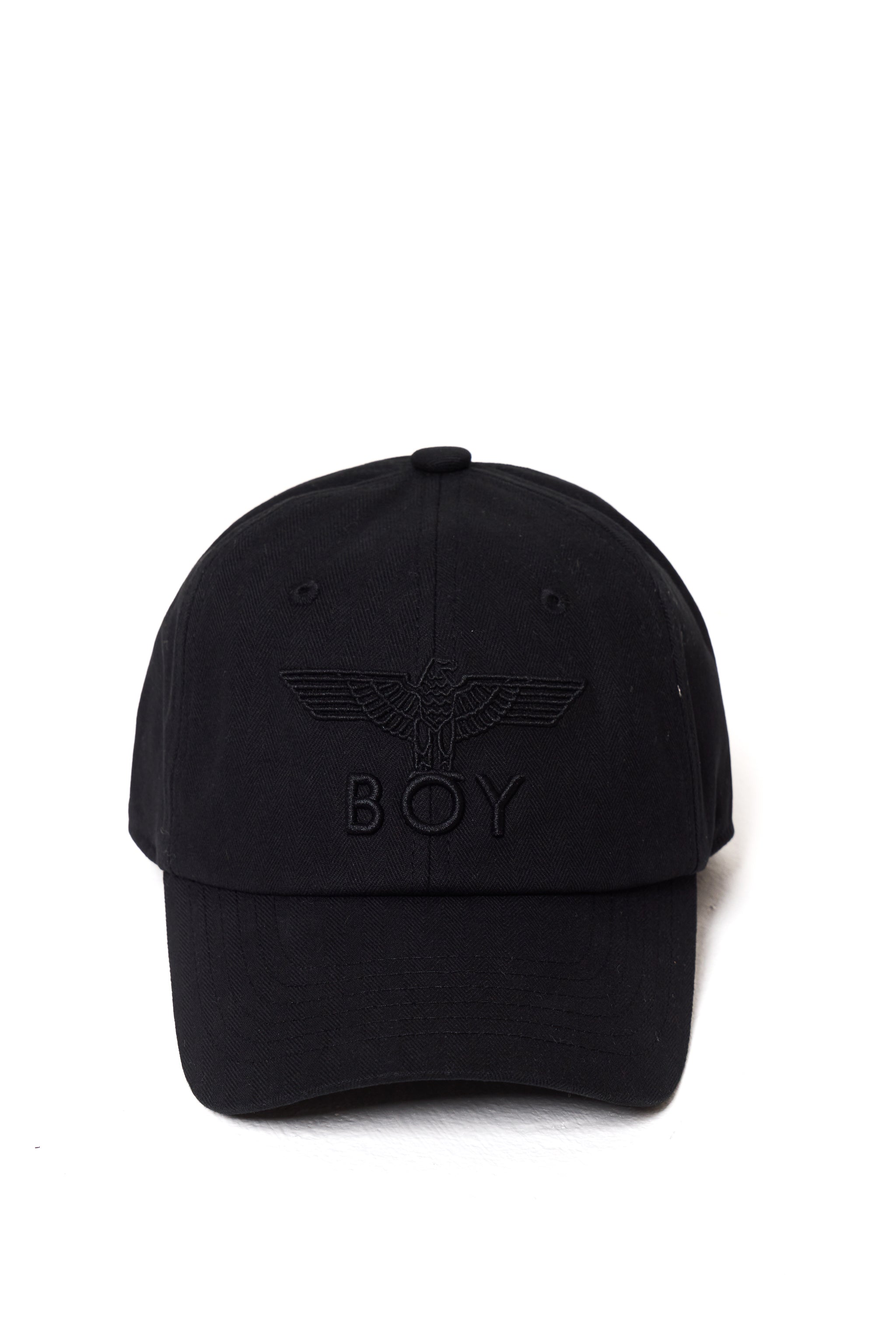 Black cap with 'BOY' London logo on a white background