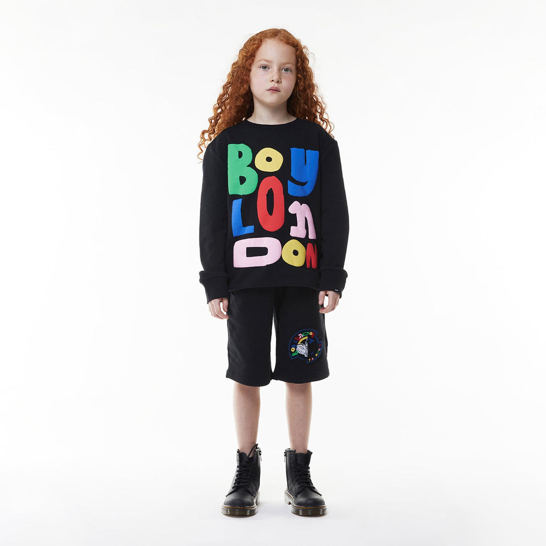 BOYS KIDS BADGE SHORTS - BLACK
