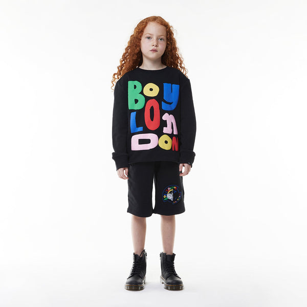BOYS KIDS BADGE SHORTS - BLACK