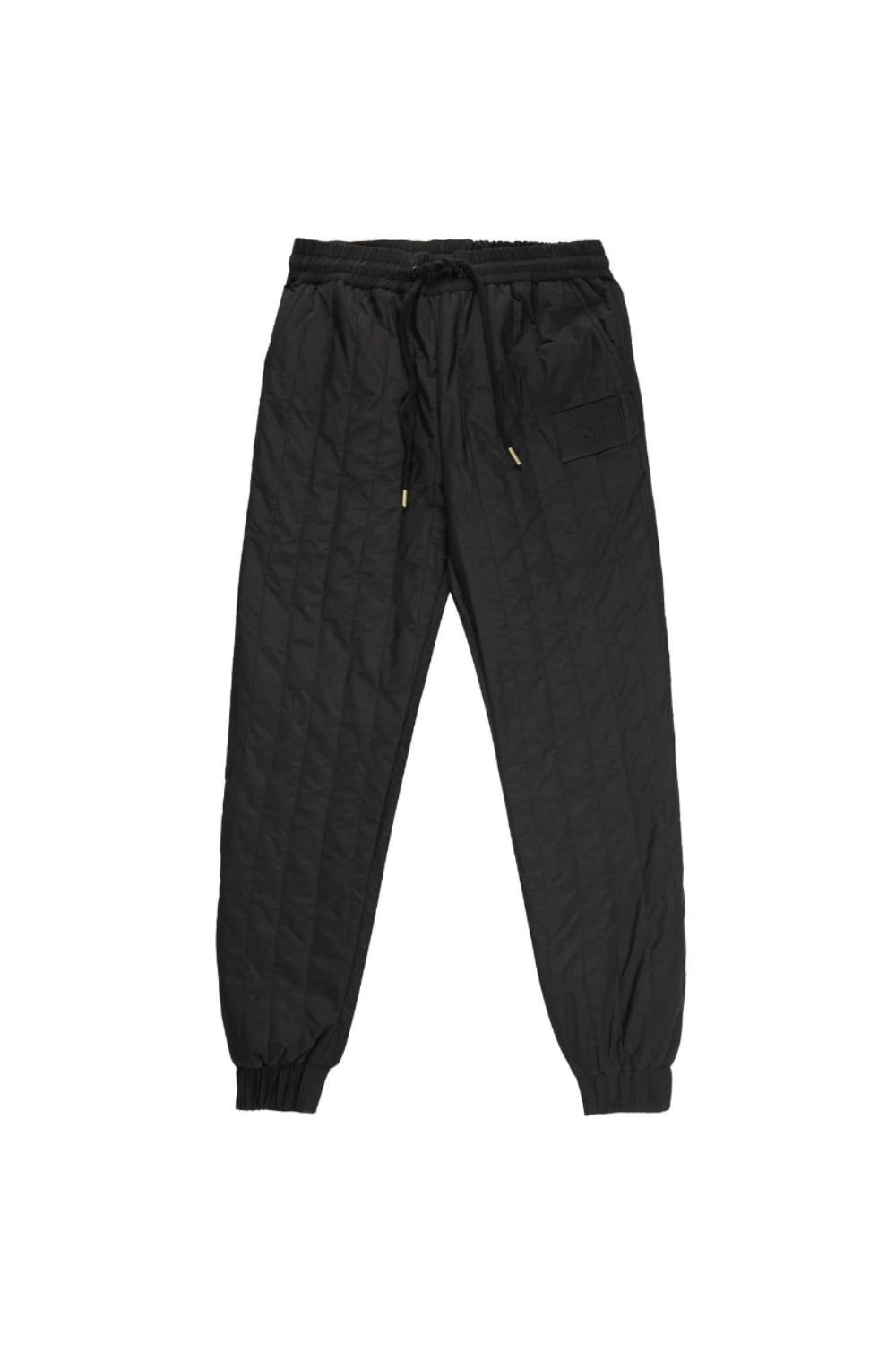 Black BOY LONDON quilted pants on a white background