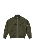Green  BOY London bomber jacket with quilted design and zippers on a white background