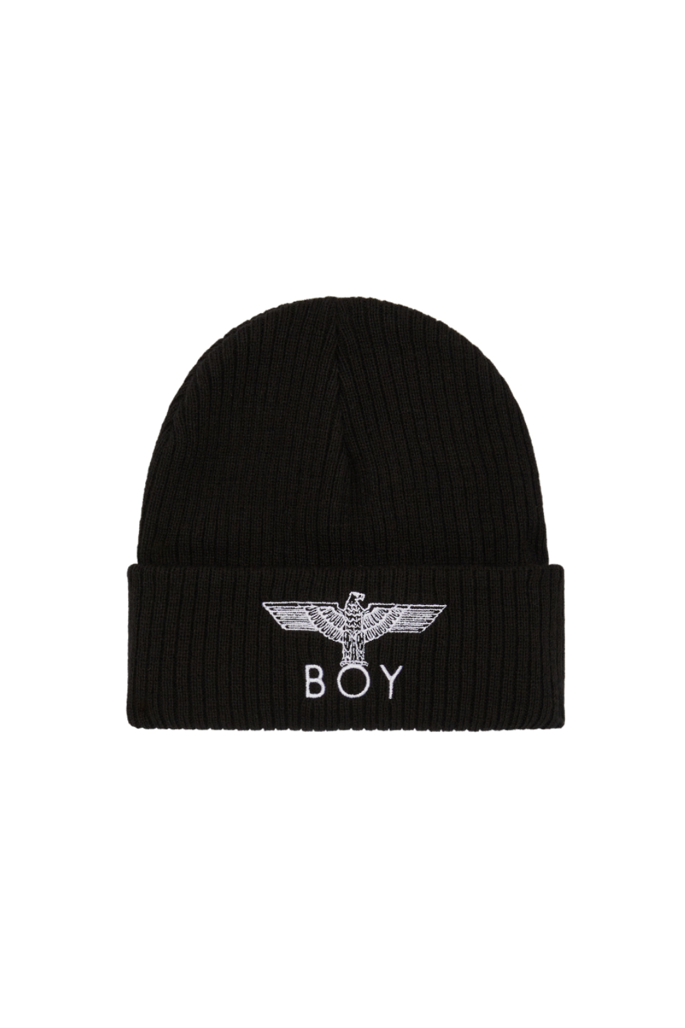 Black beanie with 'BOY' London logo on a white background
