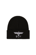 Black beanie with 'BOY' London logo on a white background