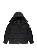 Black BOY London puffer jacket with a hood on a white background