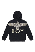 Black hoodie with 'BOY' logo and eagle design on a white background