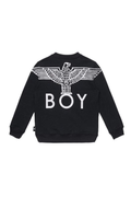 Black sweatshirt with white eagle design and 'BOY' text on a white background
