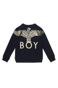 Black sweatshirt with gold eagle design and 'BOY' text on a white background