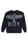 Black sweatshirt with 'BOY' London and eagle design on a white background