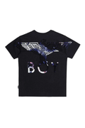 Black t-shirt with 'BOY' and eagle design on a white background