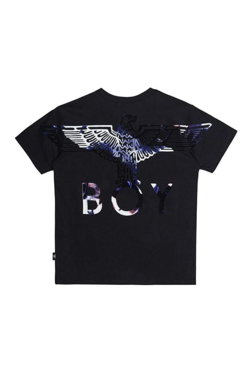 Black t-shirt with 'BOY' and eagle design on a white background