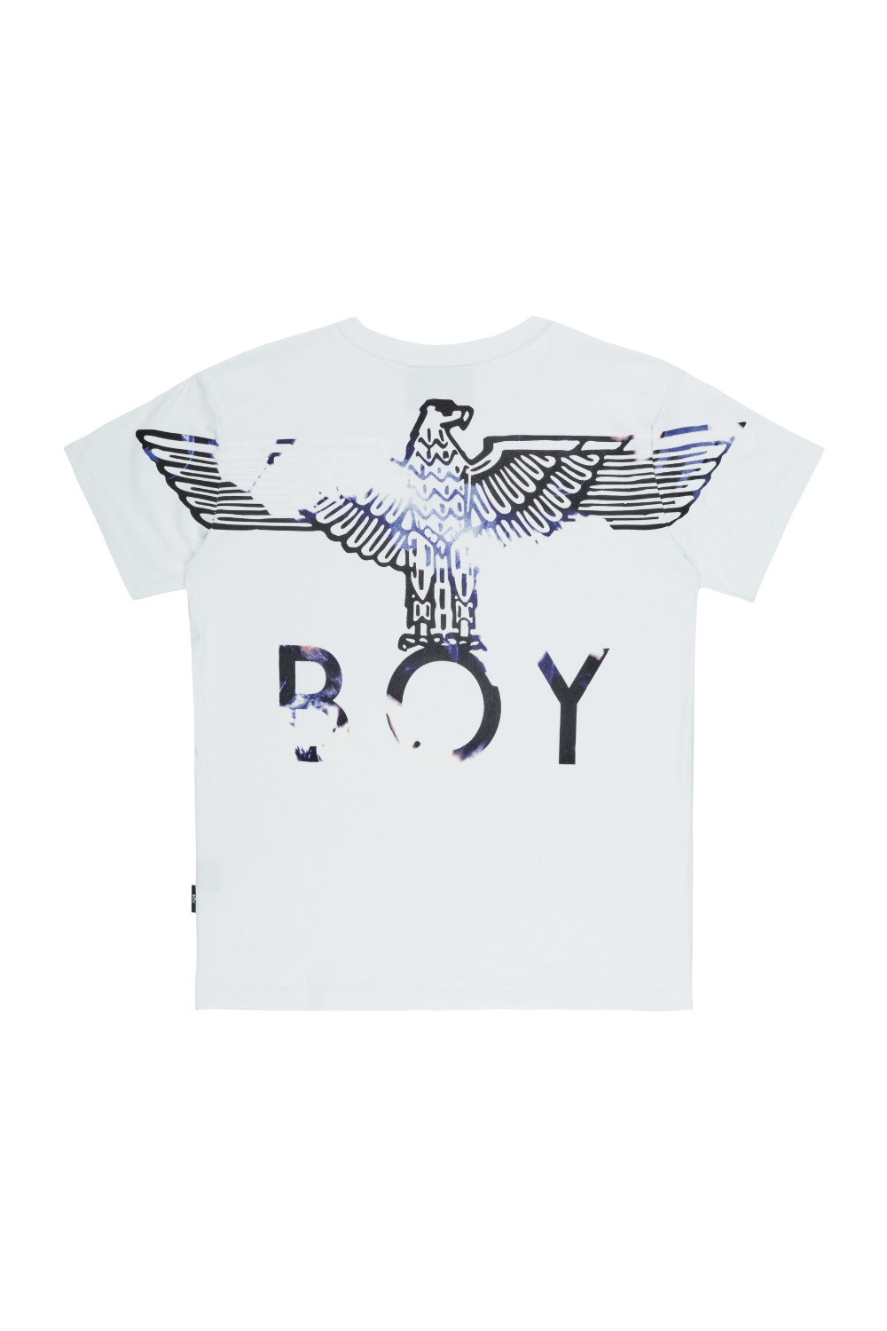 White BOY London t-shirt with eagle design and 'BOY' text on a white background