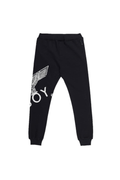 Black BOY London joggers with a white logo on a white background