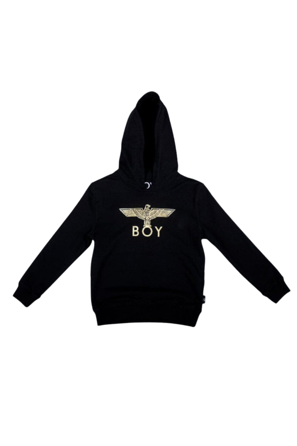 Black hoodie with 'BOY' logo on a white background