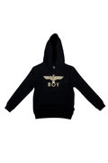 Black hoodie with 'BOY' logo on a white background