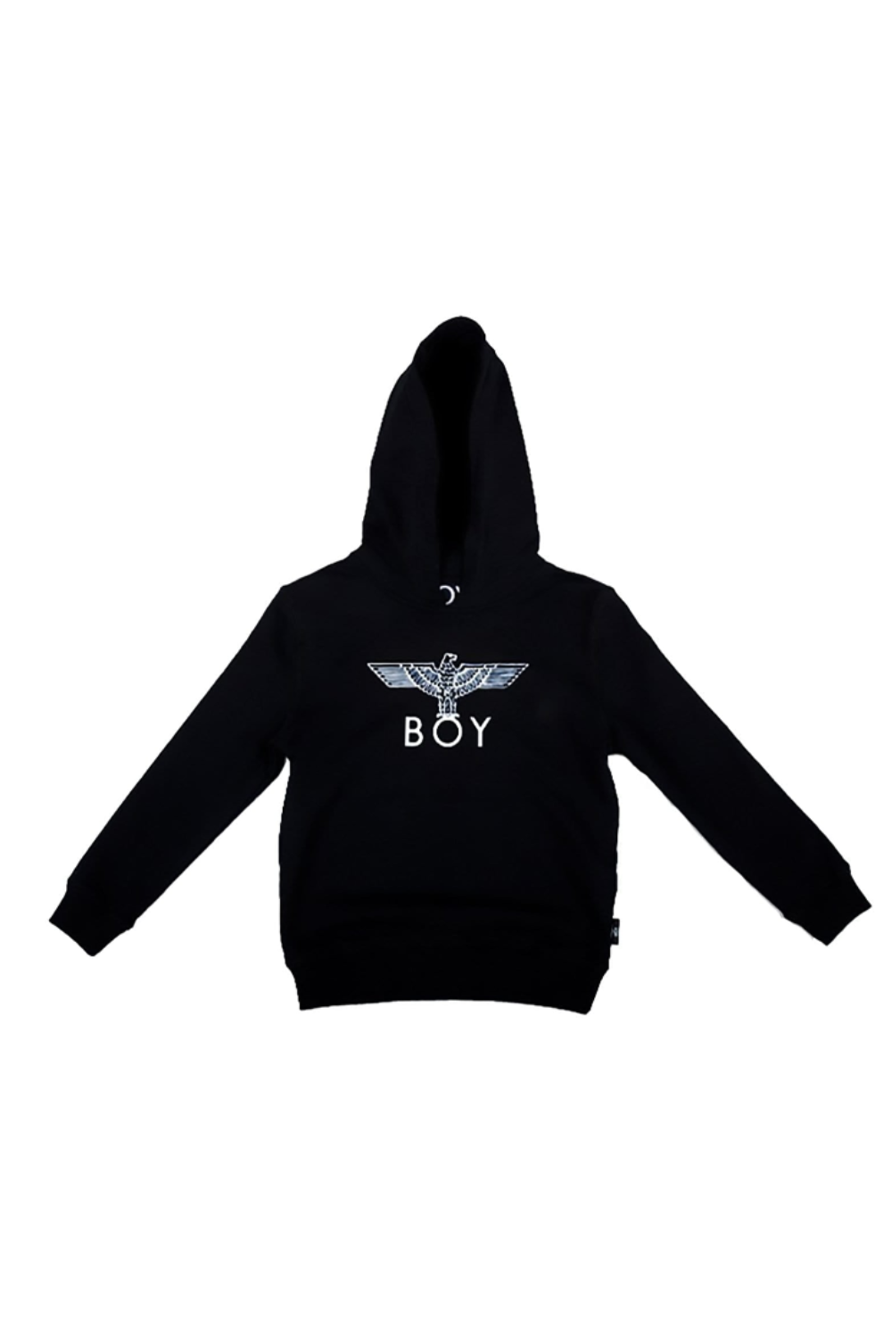 Black hoodie with a logo on a white background
