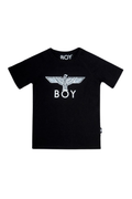 Black t-shirt with 'BOY' logo on a white background