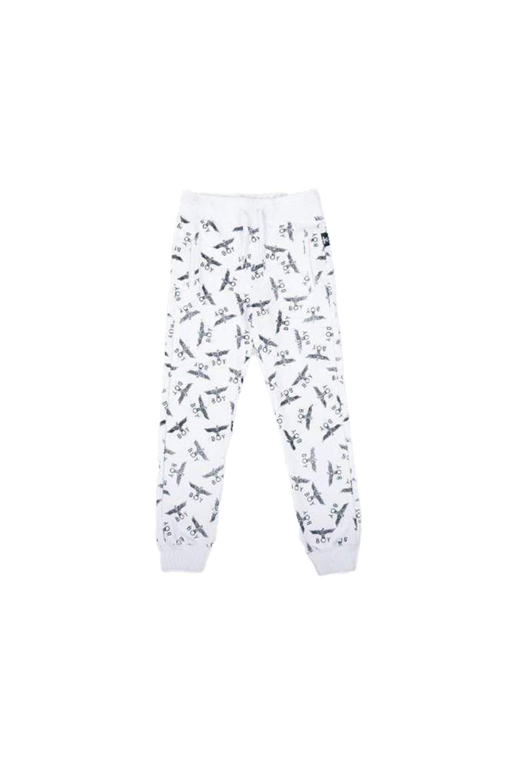 White Boy London sweatpants with black pattern on a white background