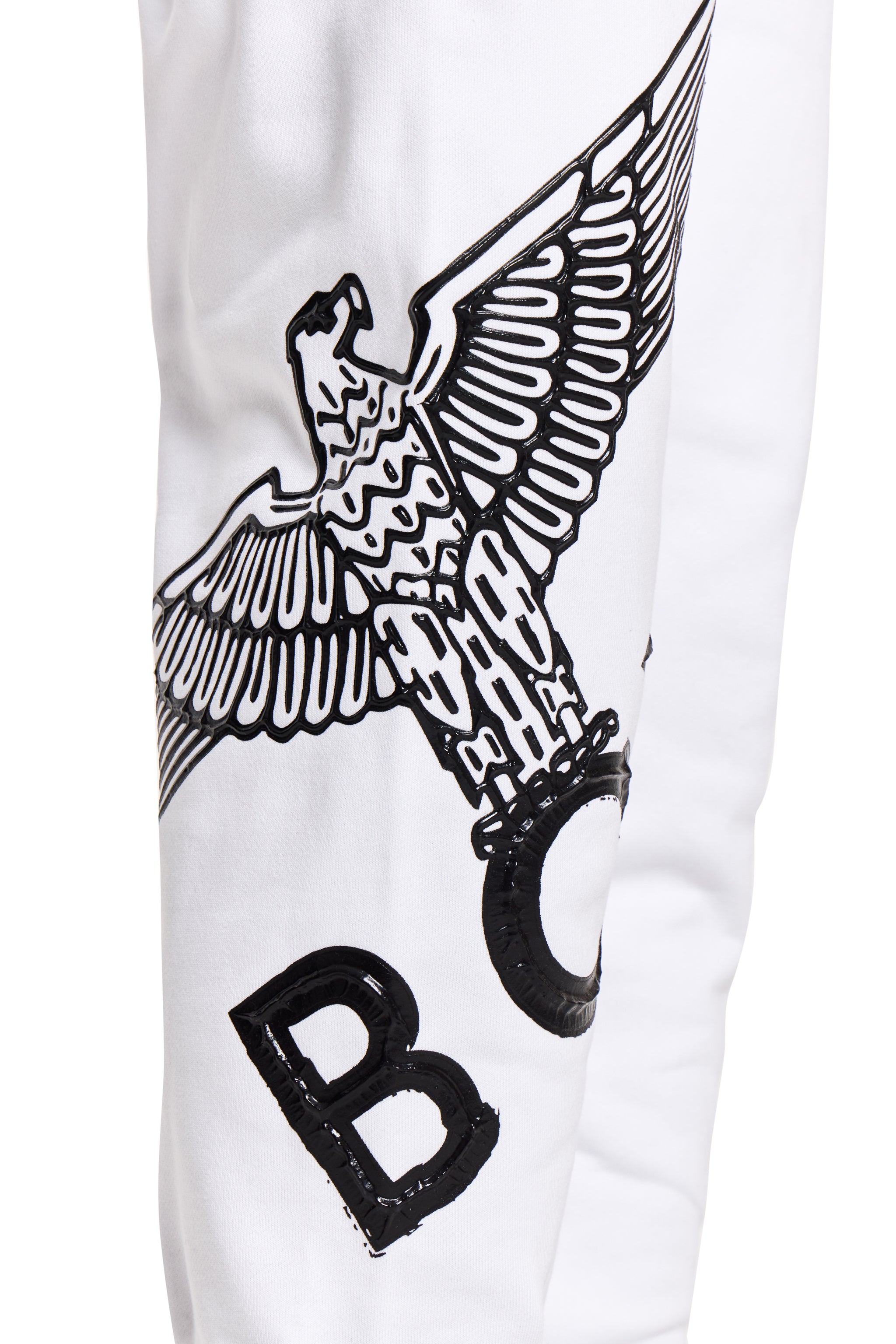 White sweatshirt with black BOY London eagle logo 