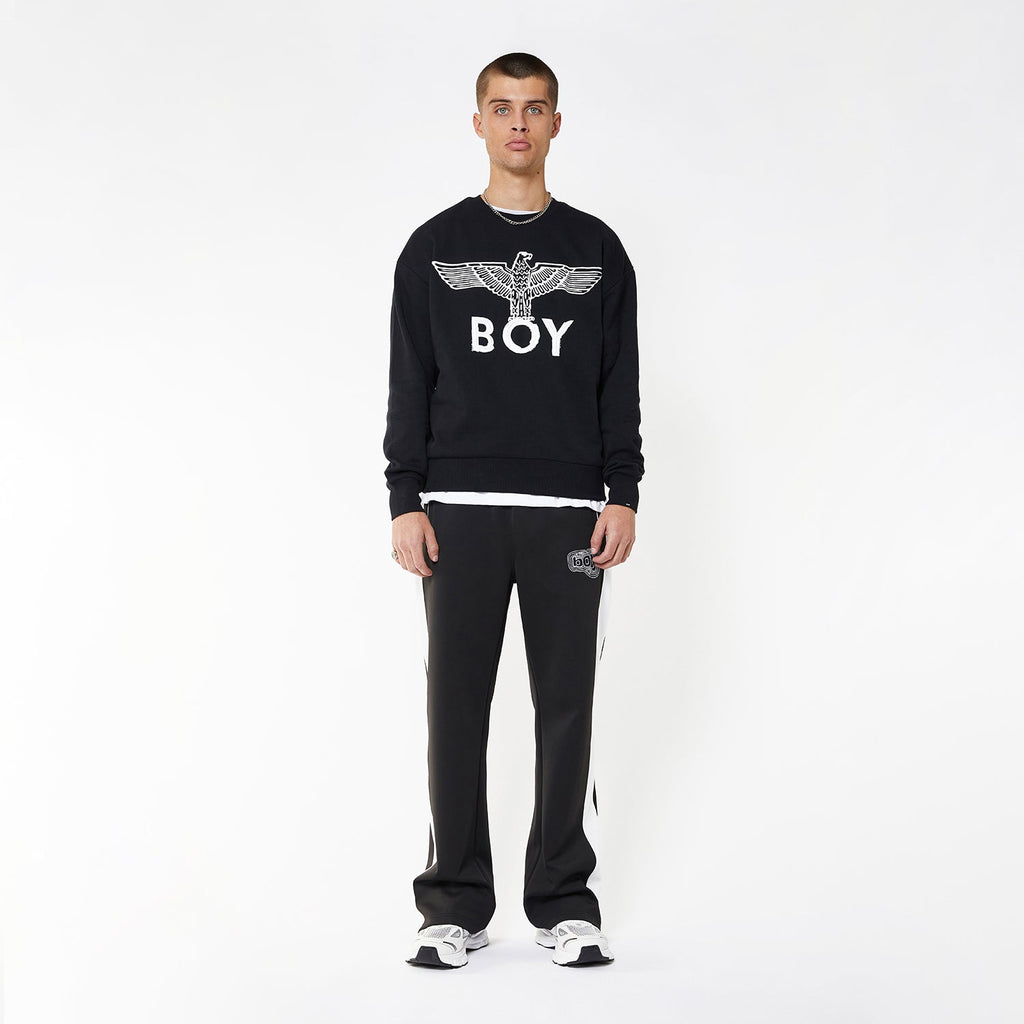 Black Boy London sweatshirt with 'BOY' and eagle design on a white background