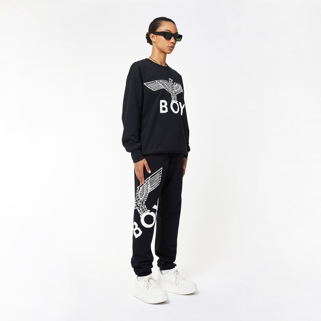 Black Boy London sweatshirt with 'BOY' and eagle design on a white background