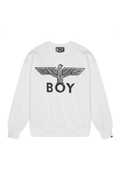 White sweatshirt with black eagle design and 'BOY' branding on a white background