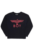 Black sweatshirt with red 'BOY' logo on a white background
