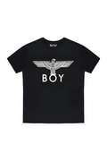 Black t-shirt with 'BOY' logo on a white background
