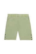 Green BOY London shorts with button details on a white background