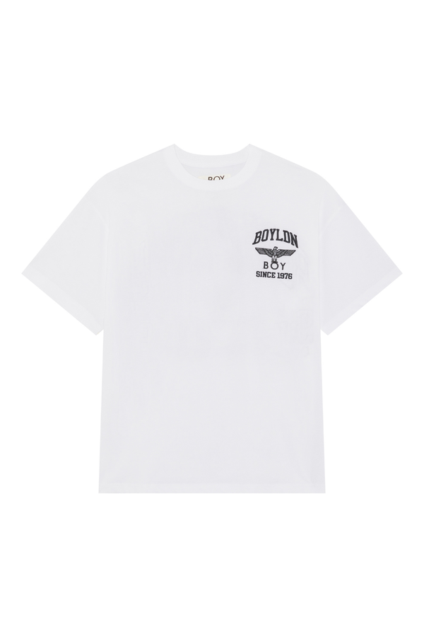 White BOY London t-shirt with black text and logo on a white background