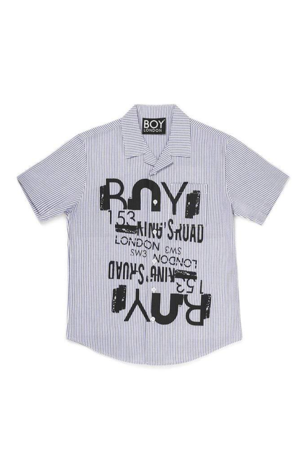 BOY London White shirt with black text and 'BOY' branding on a white background