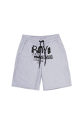 Striped shorts with a logo on a white background