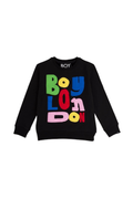 Black sweatshirt with colorful 'BOY LONDON' text on a white background