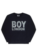 Black sweatshirt with 'BOY LONDON' text on a white background