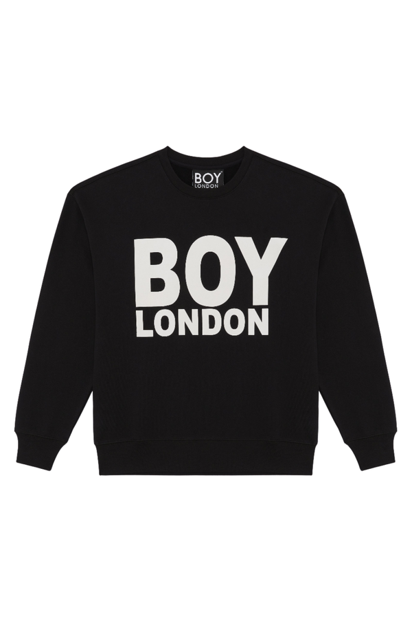 Black Boy London sweatshirt with 'BOY London' text on a white background