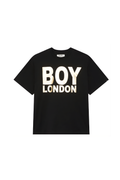 Black t-shirt with 'BOY LONDON' text on a white background