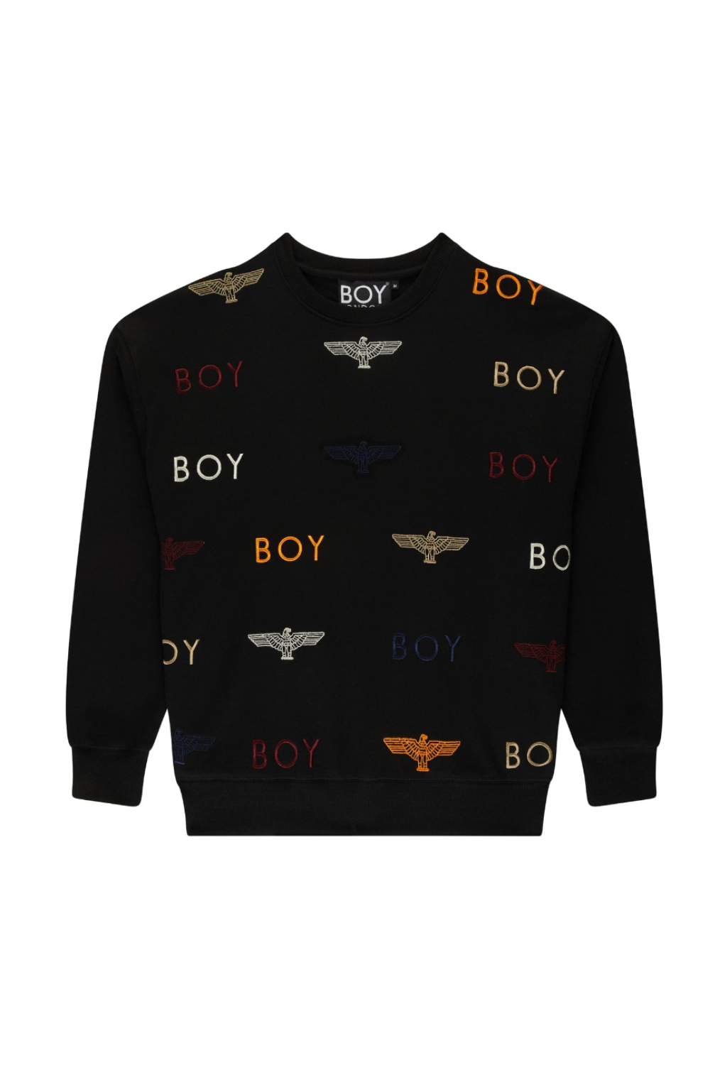 Black Boy London sweatshirt with 'BOY' logo and eagle design on a white background